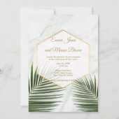 Invitation Mariage en marbre blanc tropical vert palmier (Devant)