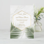 Invitation Mariage en marbre blanc tropical vert palmier (Debout devant)