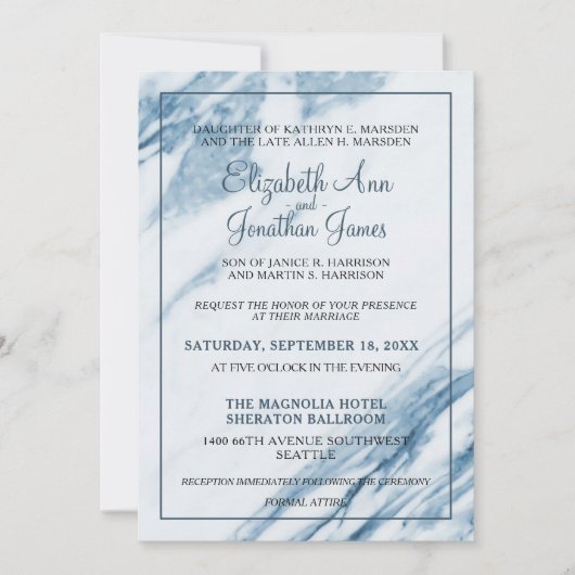 Invitation Mariage en marbre bleu clair et élégant (Devant)