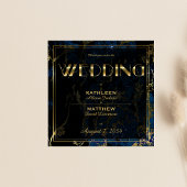 Invitation Mariage en marbre bleu marine et (Faux) or