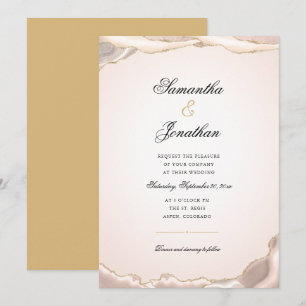 Invitation Mariage en marbre d'agate à paillettes d'or rose