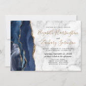 Invitation Mariage en marbre d'Agate bleu marine moderne (Devant)