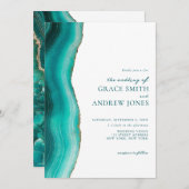 Invitation Mariage en marbre d'Agate en pierre Turquoise (Devant / Derrière)
