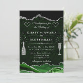 Invitation Mariage en marbre d'agate vert et paillettes d'arg (Debout devant)