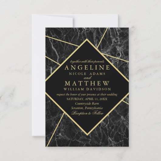 Invitation mariage en marbre de diamant simple et moderne (Devant)