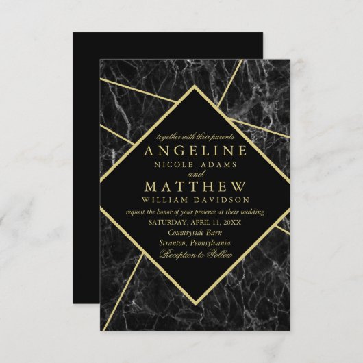 Invitation mariage en marbre de diamant simple et moderne (Devant / Derrière)