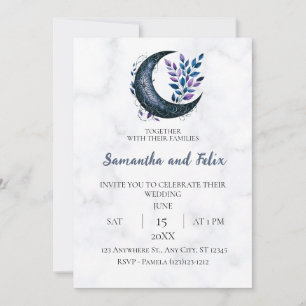 Invitation Mariage en marbre de sorcellerie croissant botaniq