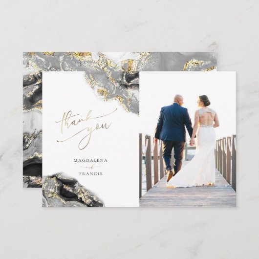 Invitation mariage en marbre d'or noir (Devant / Derrière)