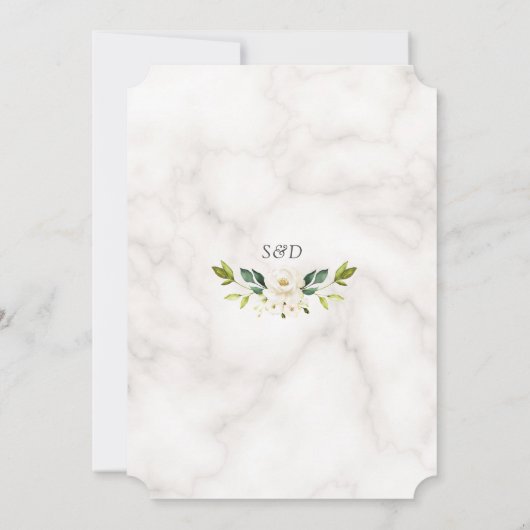 Invitation Mariage en marbre doré QR Elegant Fleurs blanches (Dos)