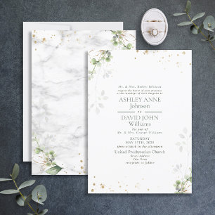 Invitation Mariage en marbre doré Sage vert