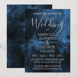 Invitation Mariage en marbre fumé bleu foncé