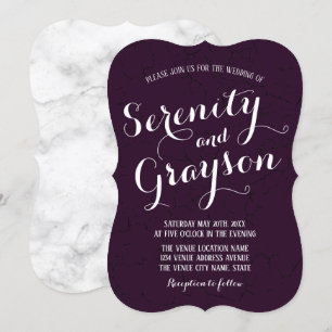 Invitation Mariage en marbre gris et violet de prune foncée