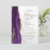 Invitation Mariage en marbre gris gris Agate violet or (Debout devant)