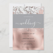 Invitation Mariage en marbre gris rose blanc (Devant)