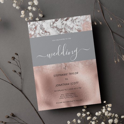 Invitation Mariage en marbre gris rose blanc