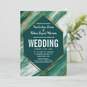 Invitation Mariage en marbre marbré Abstrait Emerald Green Go (Debout devant)