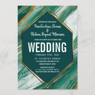 Invitation Mariage en marbre marbré Abstrait Emerald Green Go