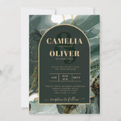 Invitation Mariage en marbre moderne Emerald Green Gold Agate (Devant)