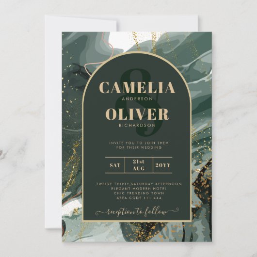 Invitation Mariage en marbre moderne Emerald Green Gold Agate (Devant)