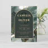 Invitation Mariage en marbre moderne Emerald Green Gold Agate (Debout devant)