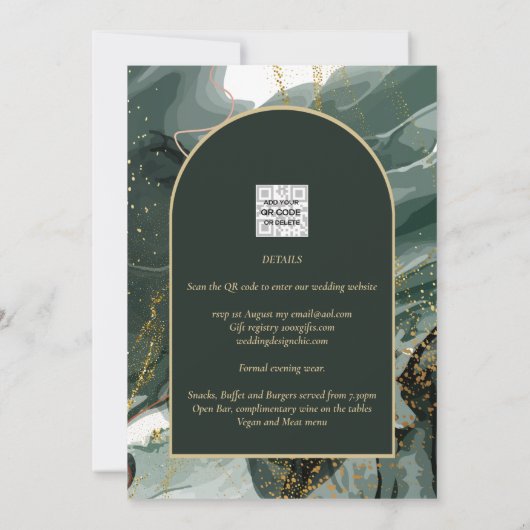 Invitation Mariage en marbre moderne Emerald Green Gold Agate (Dos)