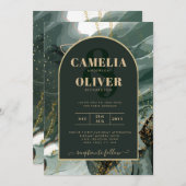 Invitation Mariage en marbre moderne Emerald Green Gold Agate (Devant / Derrière)