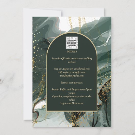 Invitation Mariage en marbre moderne Emerald Green Gold Agate (Dos)