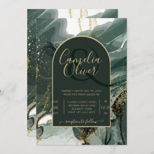Invitation Mariage en marbre moderne Emerald Green Gold Agate
