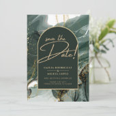 Invitation Mariage en marbre moderne Emerald Green Gold Agate (Debout devant)