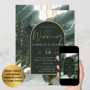 Invitation Mariage en marbre moderne Emerald Green Gold Agate