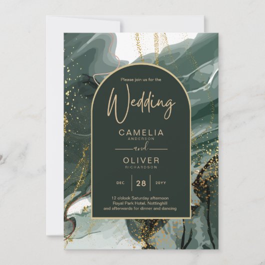 Invitation Mariage en marbre moderne Emerald Green Gold Agate (Devant)