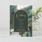 Invitation Mariage en marbre moderne Emerald Green Gold Agate (Debout devant)