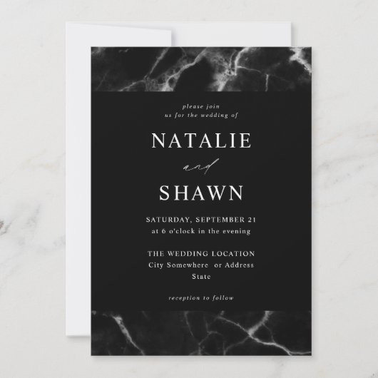 Invitation Mariage en marbre noir (Devant)