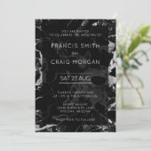 Invitation Mariage en marbre noir et argent Faux (Debout devant)