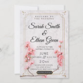 Invitation Mariage en marbre rose fleuri Sakura Cherry Blosso (Devant)