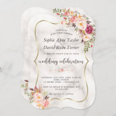 Invitation Mariage en marbre rose floral luxueux (Devant / Derrière)