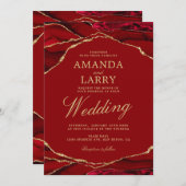Invitation Mariage en marbre rouge et or (Devant / Derrière)