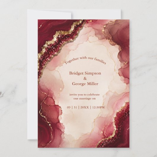 Invitation Mariage en marbre Ruby Burgundy Agate Luxe (Devant)