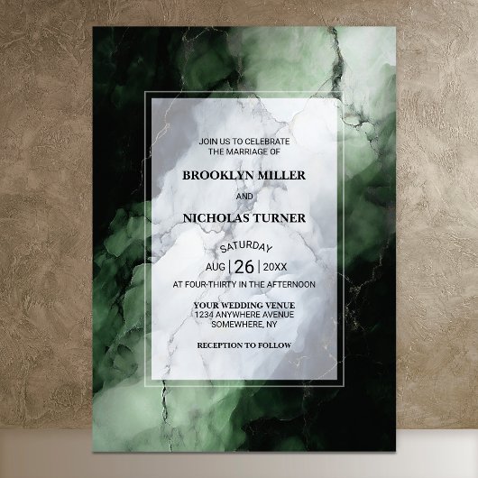 Invitation Mariage en marbre vert