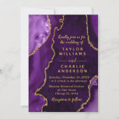 Invitation Mariage en marbre violet et or Agate (Devant)