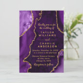 Invitation Mariage en marbre violet et or Agate (Debout devant)
