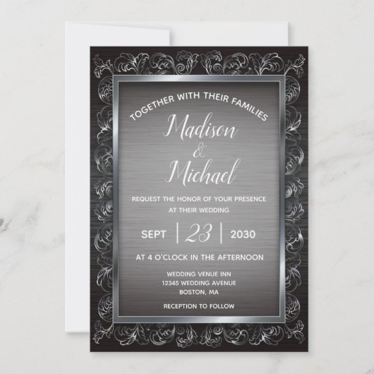 Invitation Mariage en métal gris foncé (Devant)