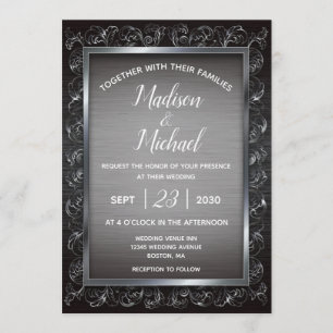 Invitation Mariage en métal gris foncé