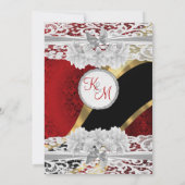 Invitation Mariage en monogramme en dentelle rouge (Dos)