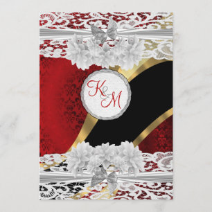 Invitation Mariage en monogramme en dentelle rouge