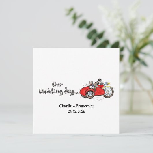 Invitation Mariage en moto et side-car (Debout devant)