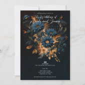 Invitation Mariage en noir bleu et or en bois de glam rustiqu (Devant)
