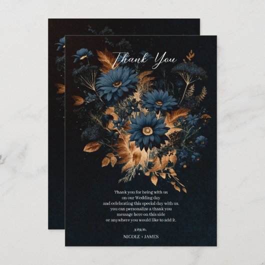 Invitation Mariage en noir bleu et or en bois de glam rustiqu (Devant / Derrière)