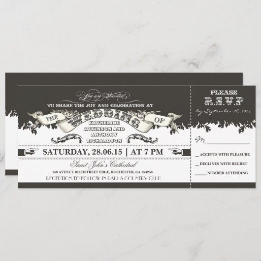 Invitation mariage en noir et blanc (Devant / Derrière)