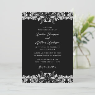 Invitation Mariage en noir et blanc en dentelle vintage